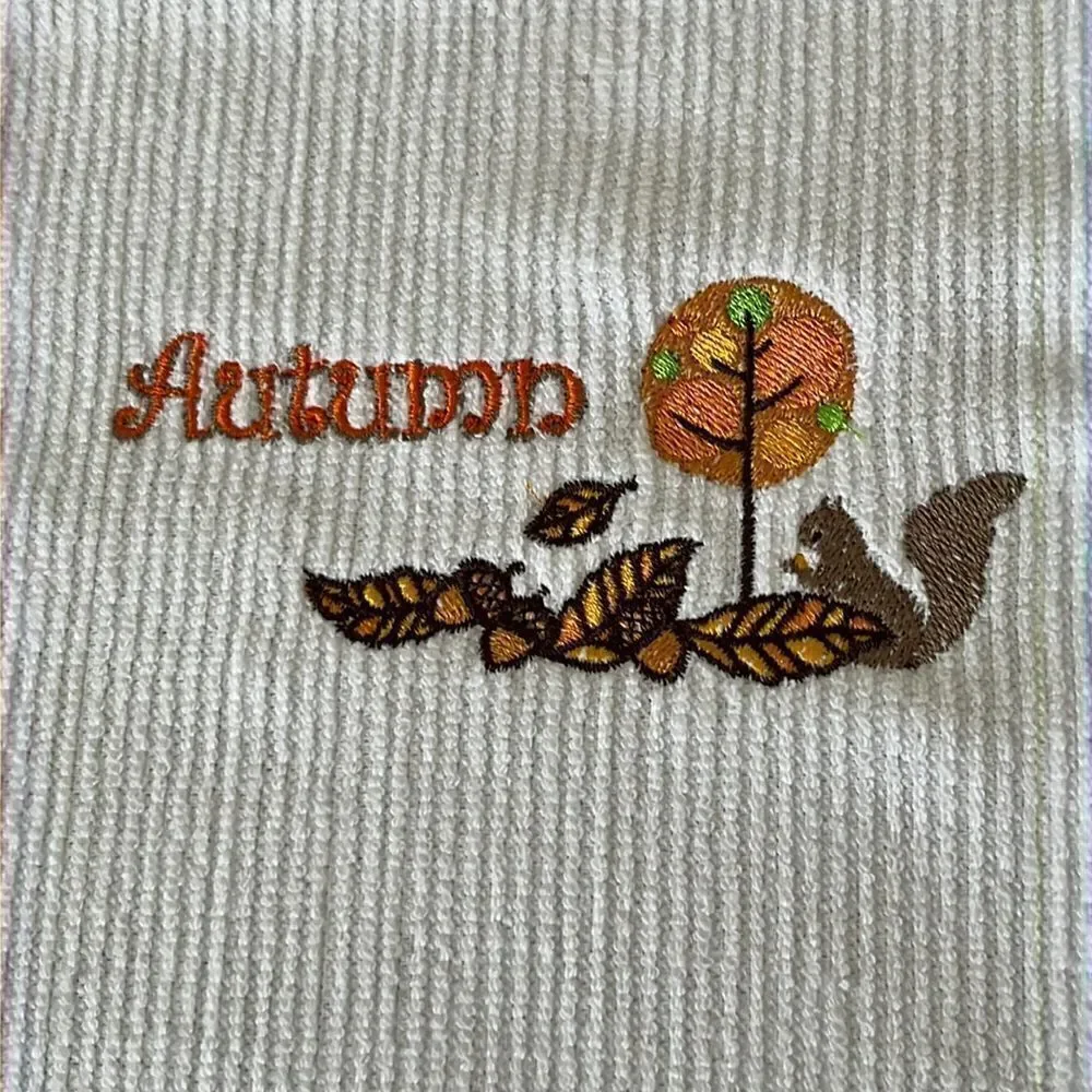 Autumn Custom Embroidered White Cotton Barmop Towel